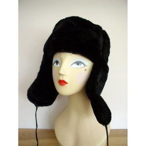 Ushanka Mens Black Faux Fur Russian Bomber Hat